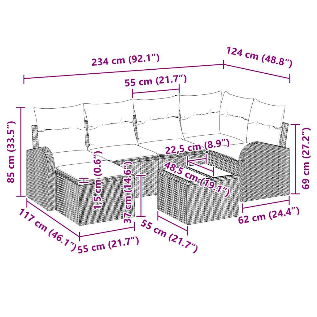Gartensofa-set 7 pcs Grau Poly-Rattan