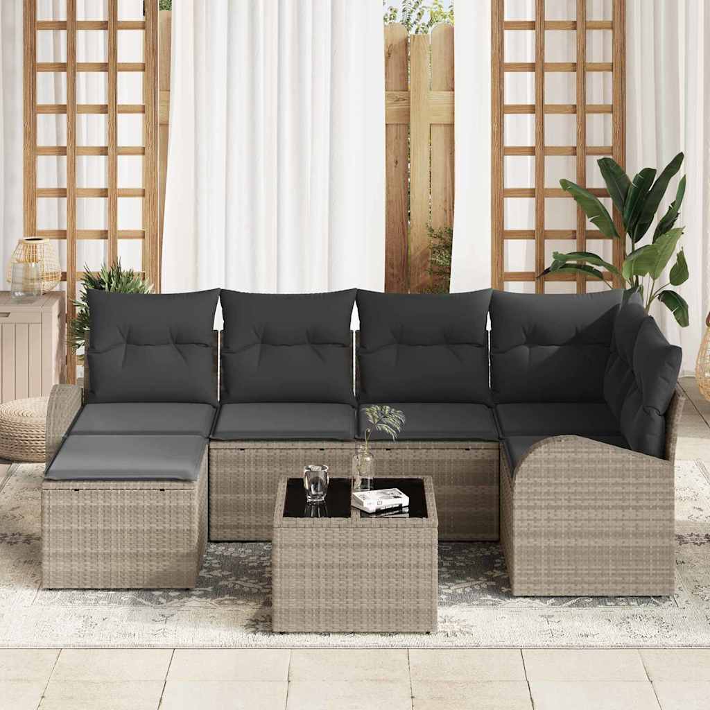 Gartensofa-set 7 pcs Hellgrau Poly-Rattan