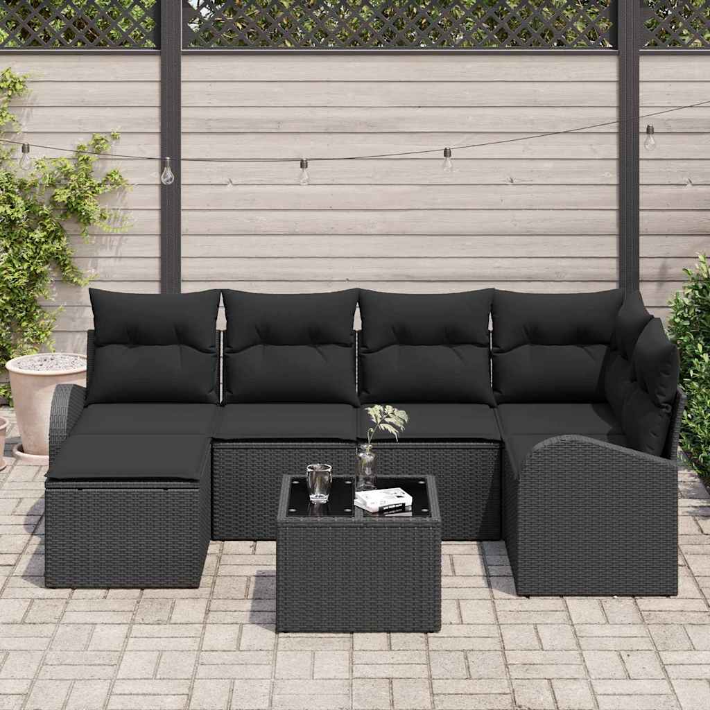 Gartensofa-set 7 pcs Schwarz Poly-Rattan