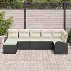 Garten-Sofa-Set mit Kissen 7 pcs Schwarz Poly Rattan