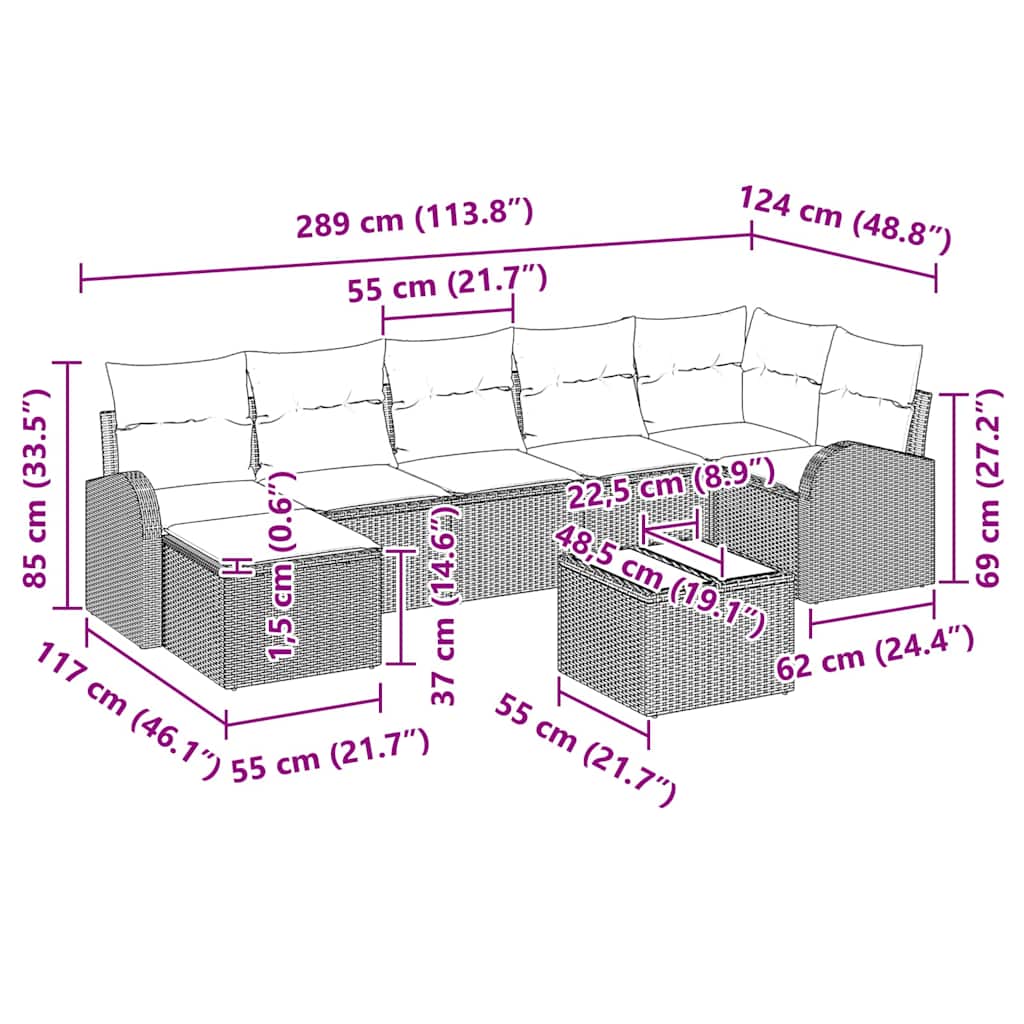 Garten-Sofa-Set mit Kissen 8 pcs Beige Poly Rattan