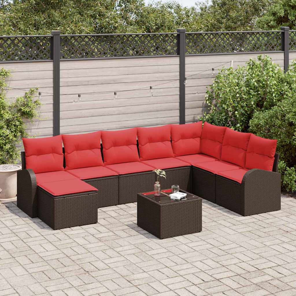 Gartensofa-set mit Kissen 9 pcs Braun Poly Rattan