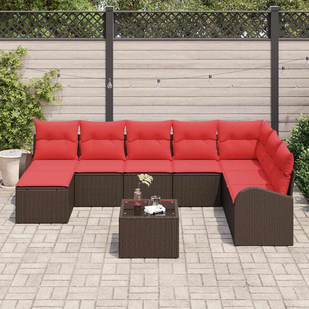 Gartensofa-set mit Kissen 9 pcs Braun Poly Rattan