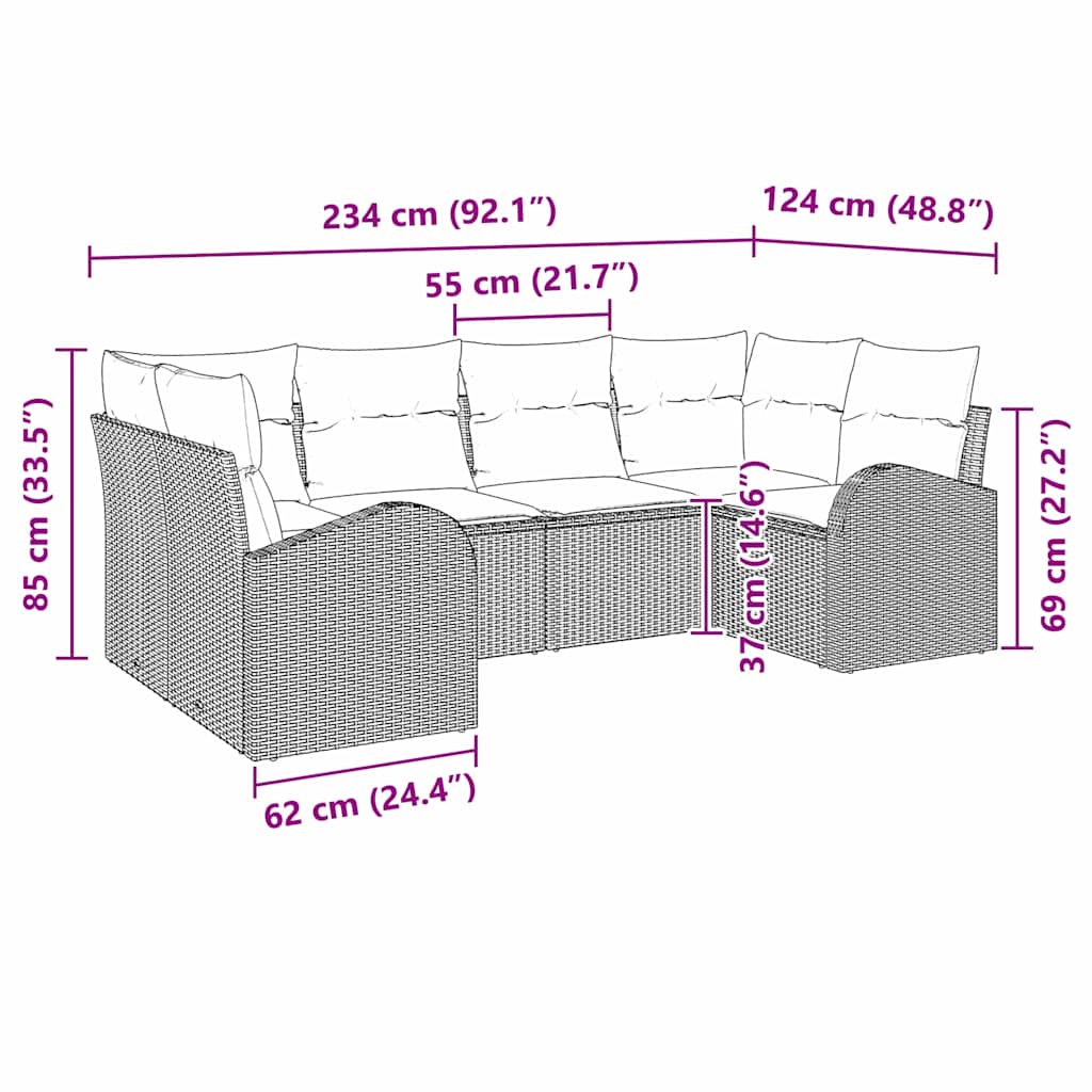 Gartensofa-set mit Kissen 6 pcs Hellgrau Poly Rattan