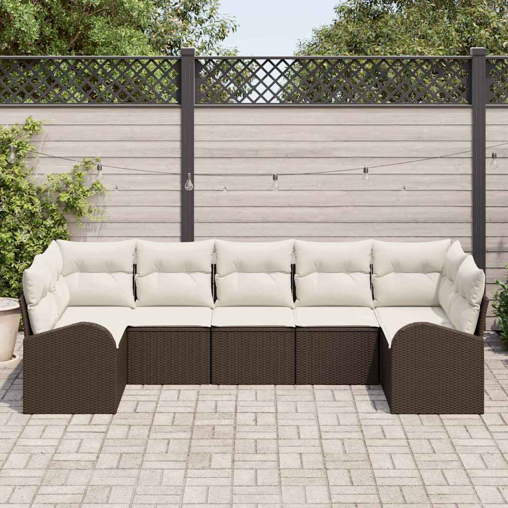 Gartensofa-set mit Kissen 7 pcs Braun Poly Rattan