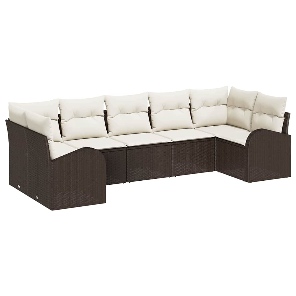 Gartensofa-set mit Kissen 7 pcs Braun Poly Rattan