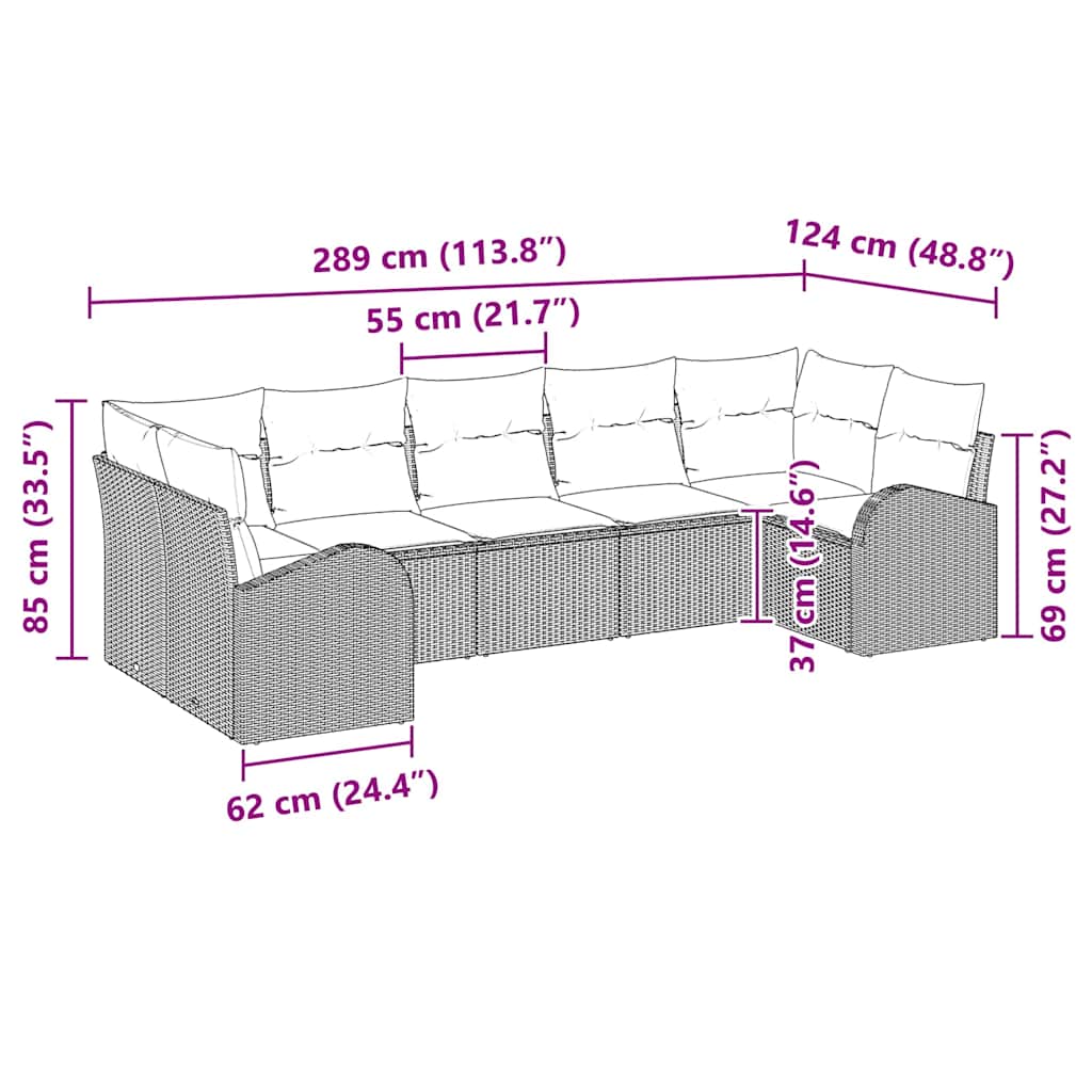 Gartensofa-set mit Kissen 7 pcs Braun Poly Rattan