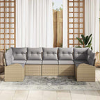 Gartensofa-set mit Kissen 7 pcs Beige Poly Rattan