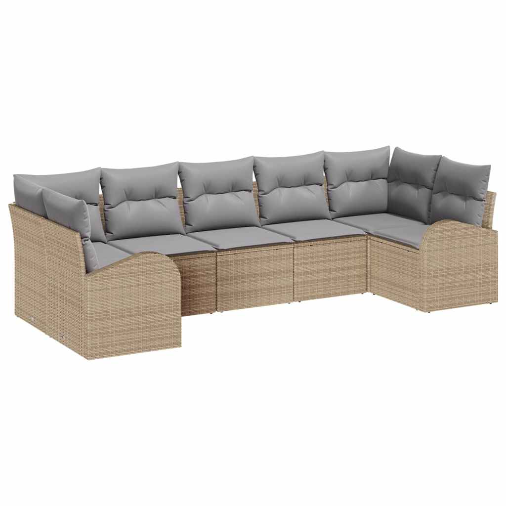 Gartensofa-set mit Kissen 7 pcs Beige Poly Rattan
