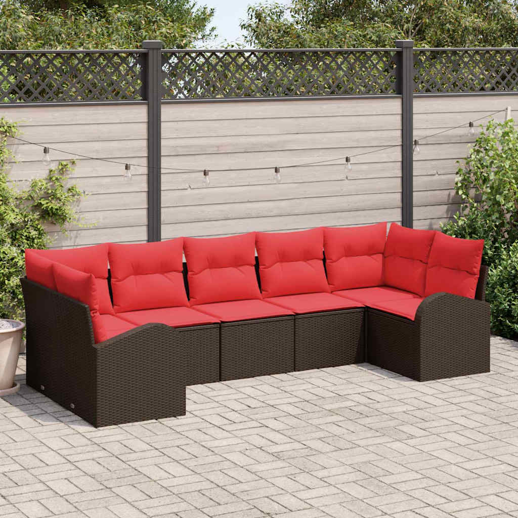 Gartensofa-set mit Kissen 7 pcs Braun Poly Rattan