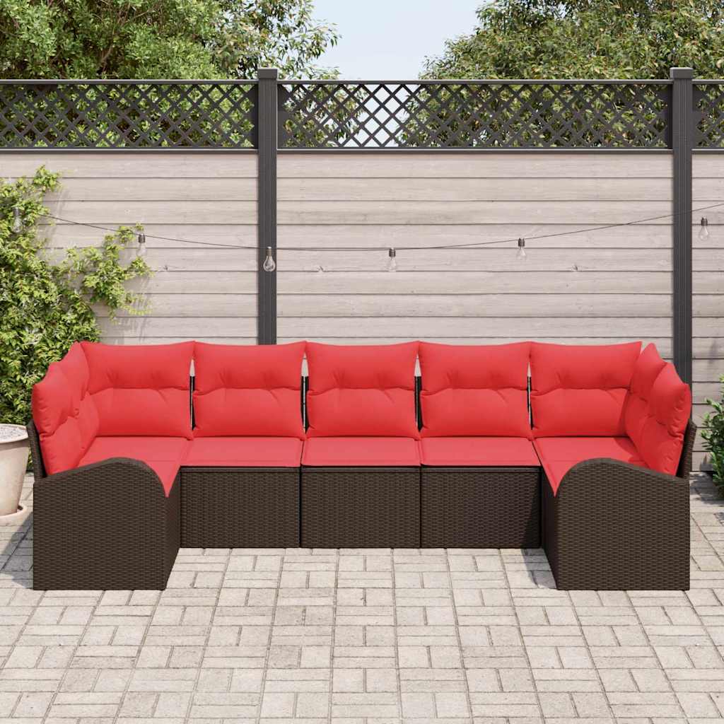 Gartensofa-set mit Kissen 7 pcs Braun Poly Rattan
