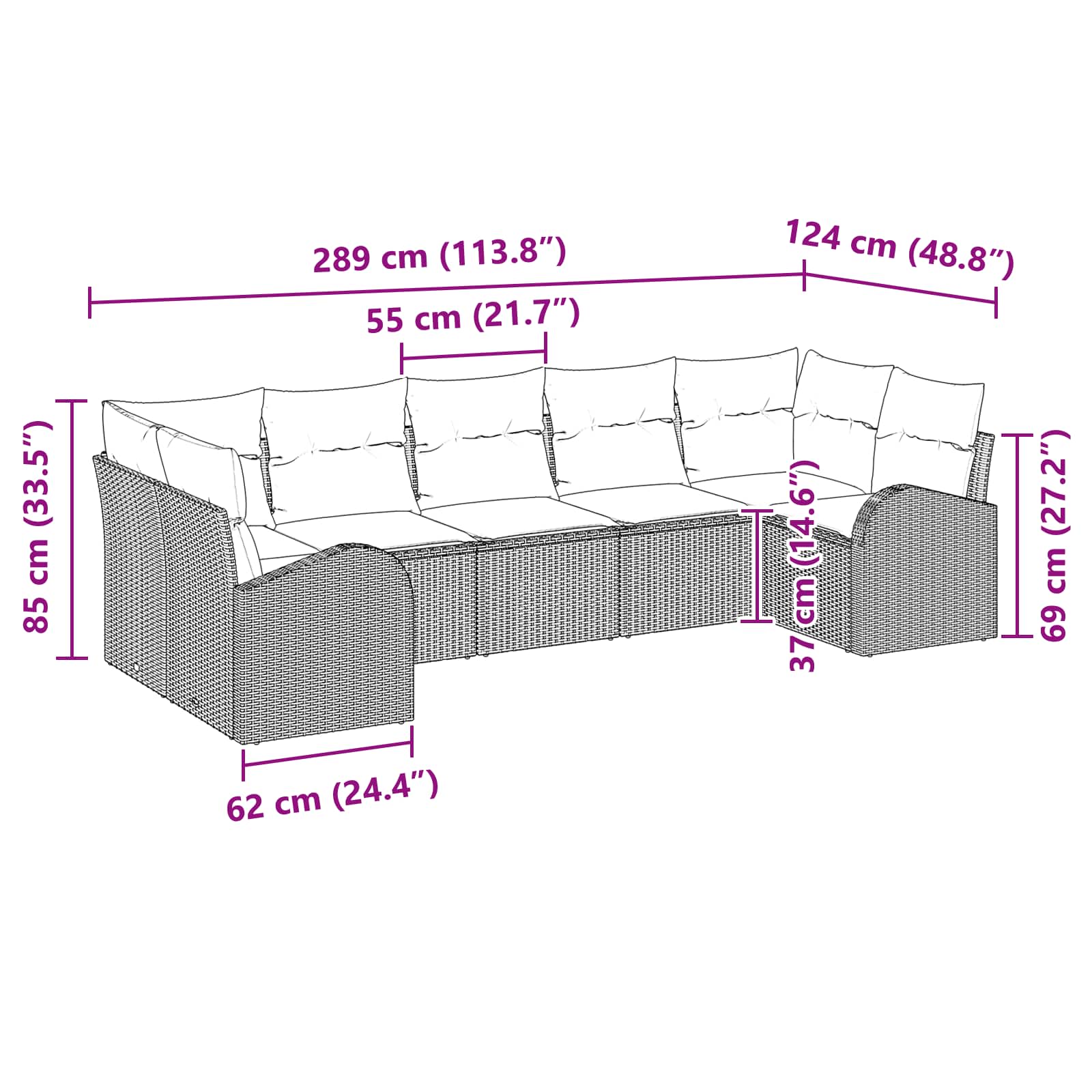 Gartensofa-set mit Kissen 7 pcs Braun Poly Rattan