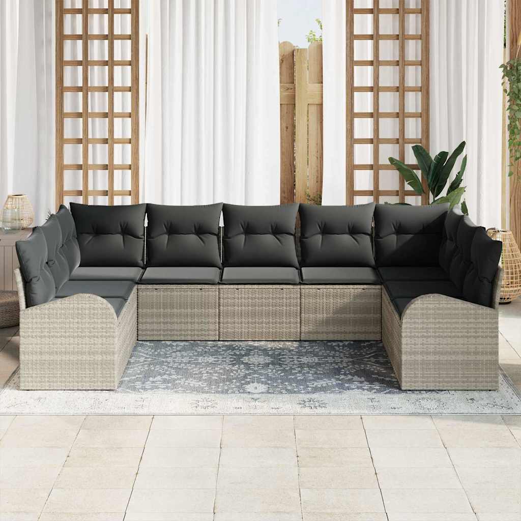 Sofa Set mit Kissen Hellgrau Poly Rattan