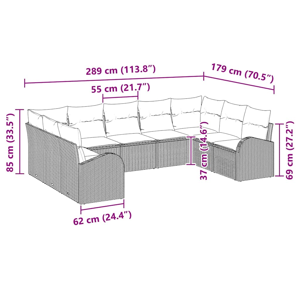 Sofa Set mit Kissen Hellgrau Poly Rattan