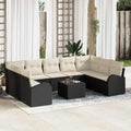 Sofa Set mit Kissen 10 pcs Schwarz Poly Rattan