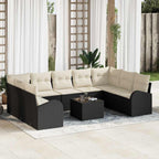 Sofa Set mit Kissen 10 pcs Schwarz Poly Rattan