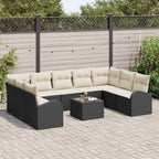 Sofa Set mit Kissen 10 pcs Schwarz Poly Rattan