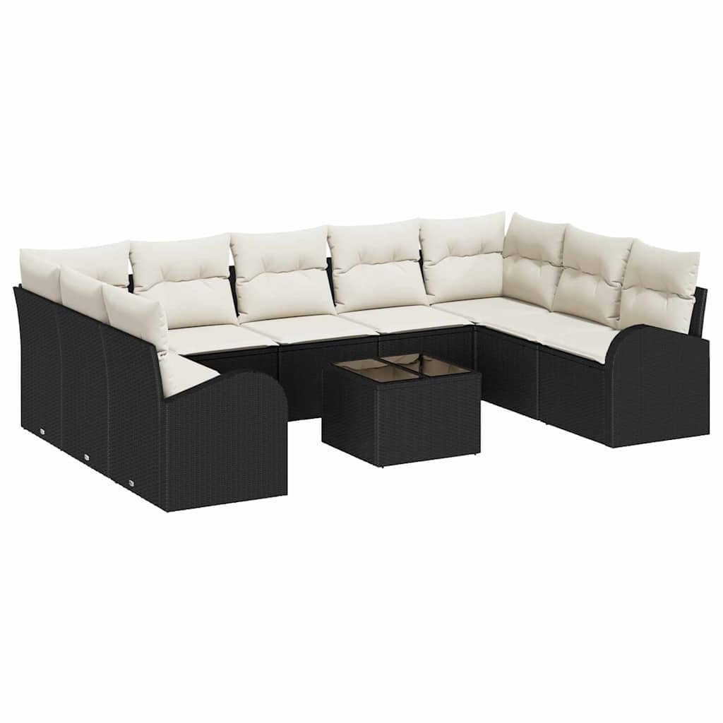 Sofa Set mit Kissen 10 pcs Schwarz Poly Rattan