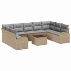 Sofa Set mit Kissen 10 pcs Beige Poly Rattan