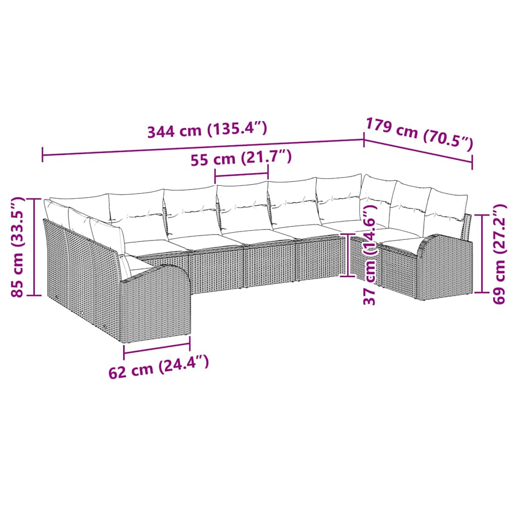 Sofa Set mit Kissen 10 pcs Beige Polyrattan