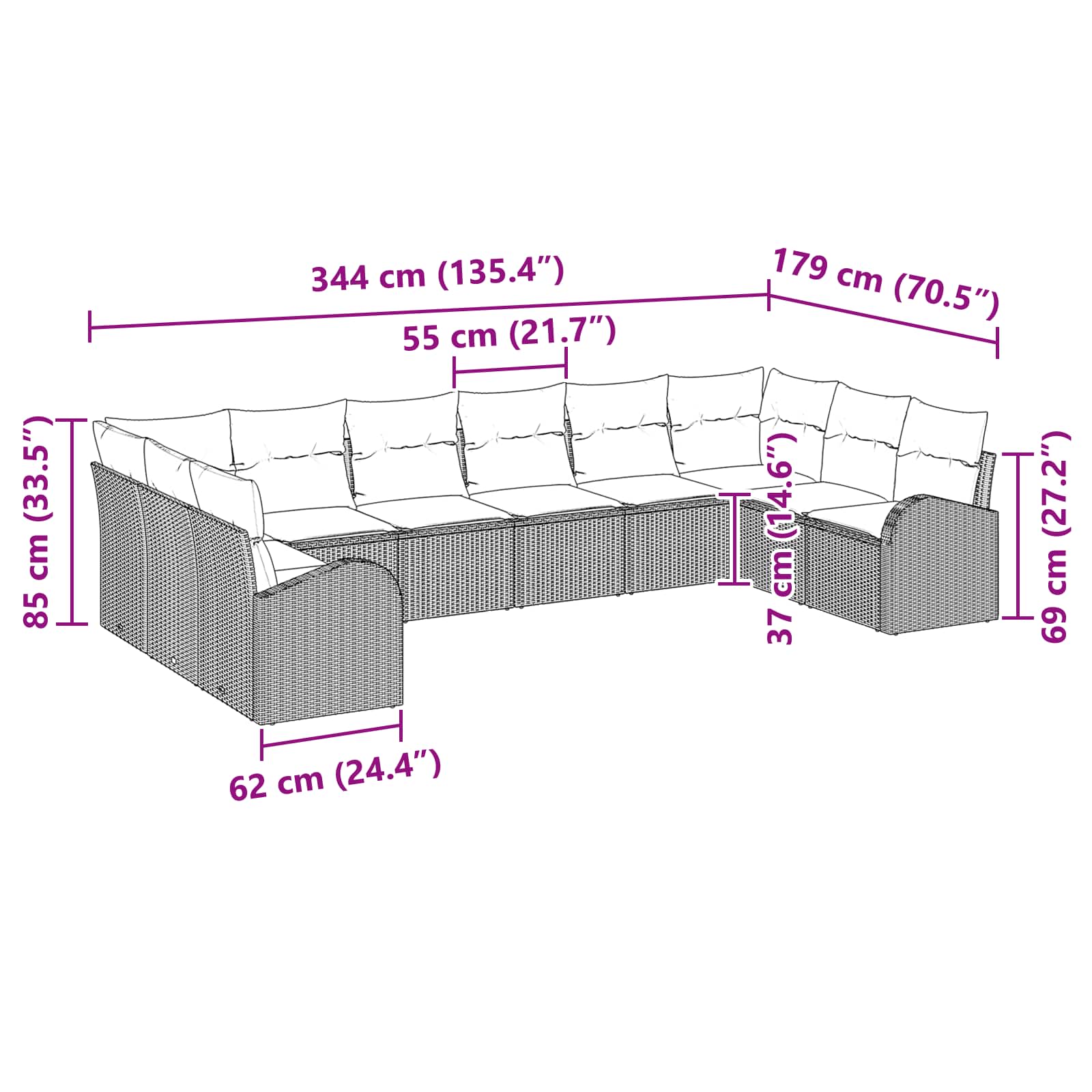 Sofa Set mit Kissen 10 pcs Braun Poly Rattan
