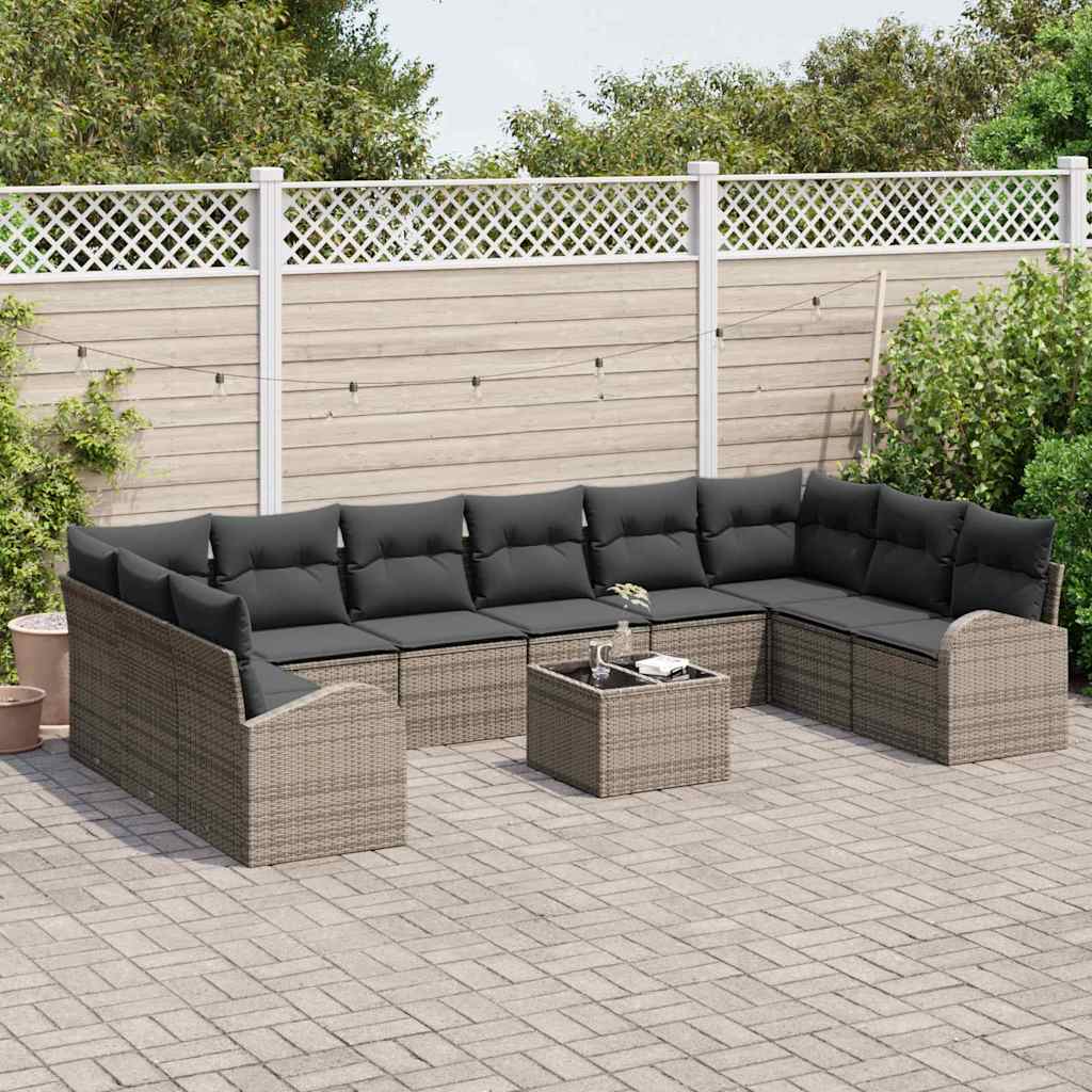 Sofa Set mit Kissen 11 pcs Grau Polyrattan