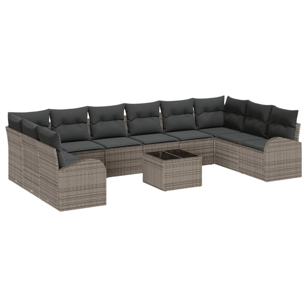 Sofa Set mit Kissen 11 pcs Grau Polyrattan