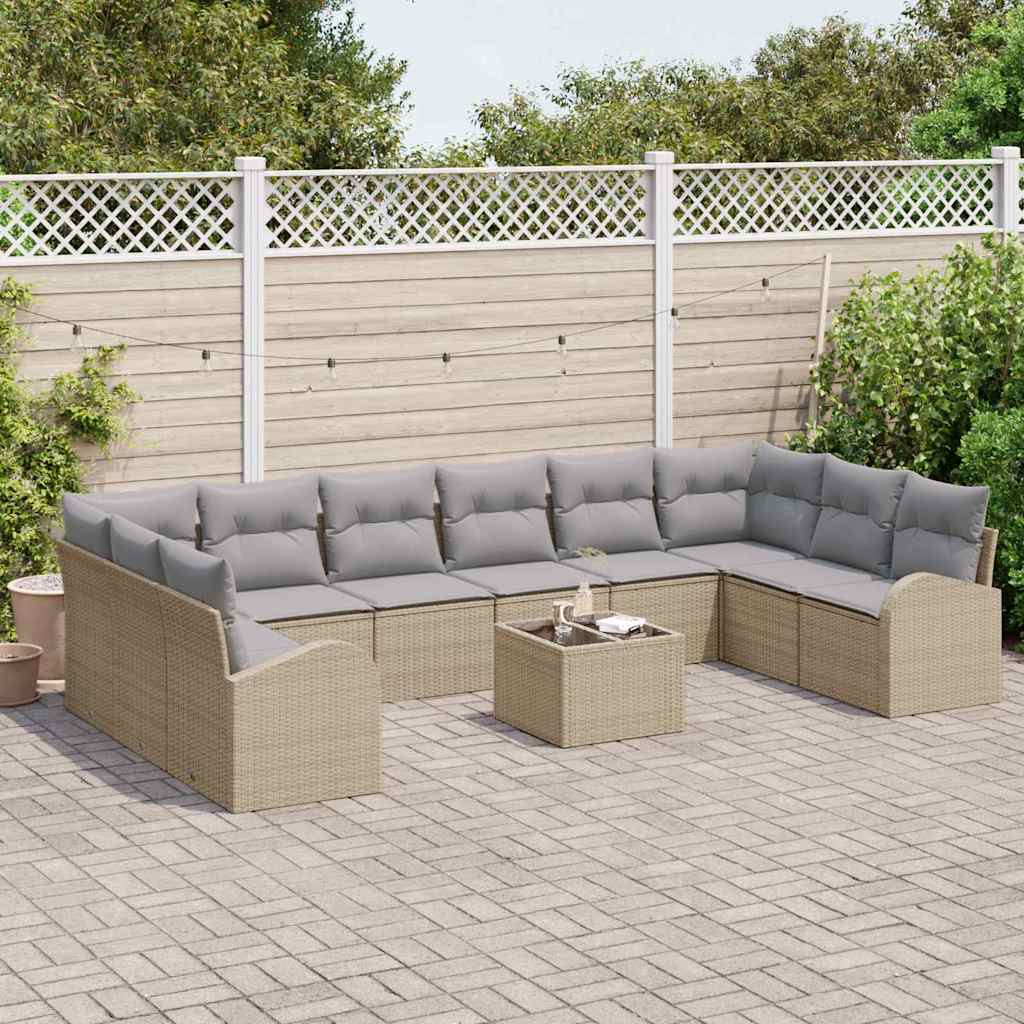 Sofa Set mit Kissen 11 pcs Beige Polyrattan