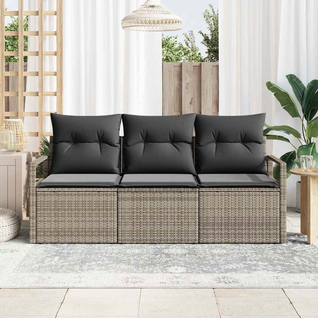 Sofa Set mit Kissen 3 pcs Grau Poly Rattan