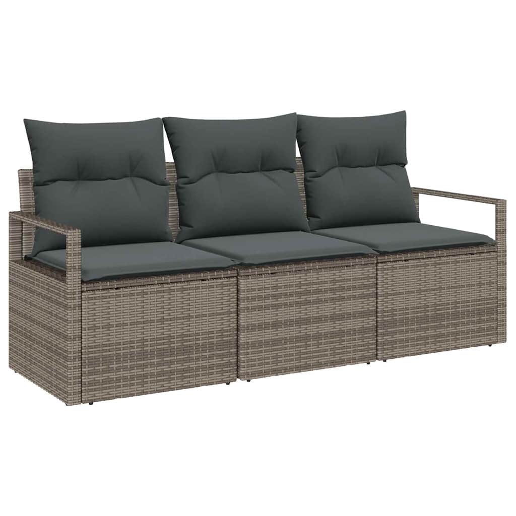 Sofa Set mit Kissen 3 pcs Grau Poly Rattan
