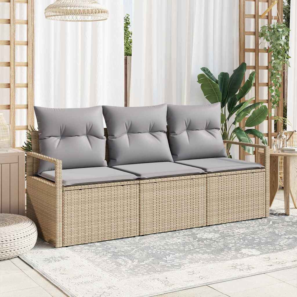 Sofa Set 3 pcs Beige Poly-Rattan