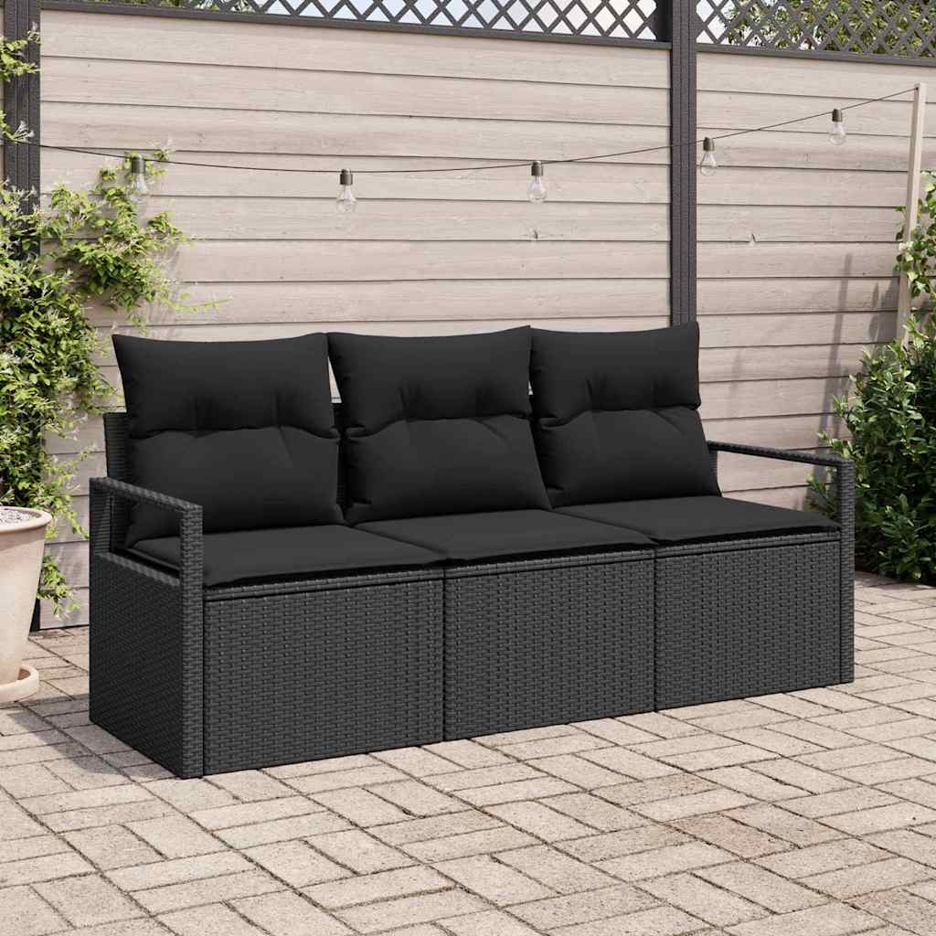 Sofa Set 3 pcs Schwarz Poly-Rattan