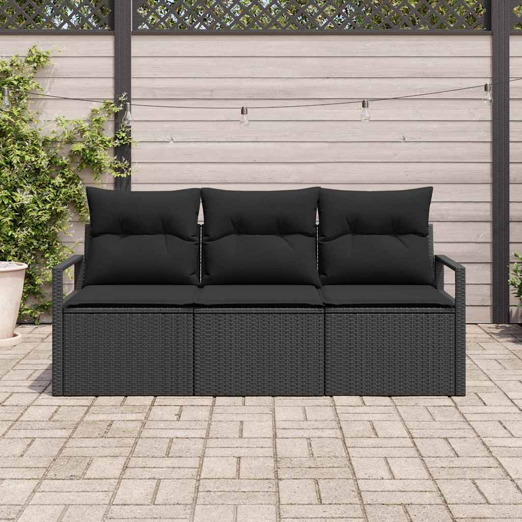 Sofa Set 3 pcs Schwarz Poly-Rattan
