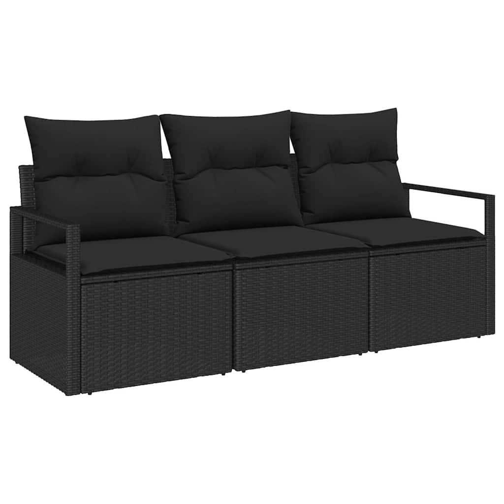 Sofa Set 3 pcs Schwarz Poly-Rattan