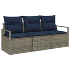 Sofa Set 3 pcs Grau Poly-Rattan