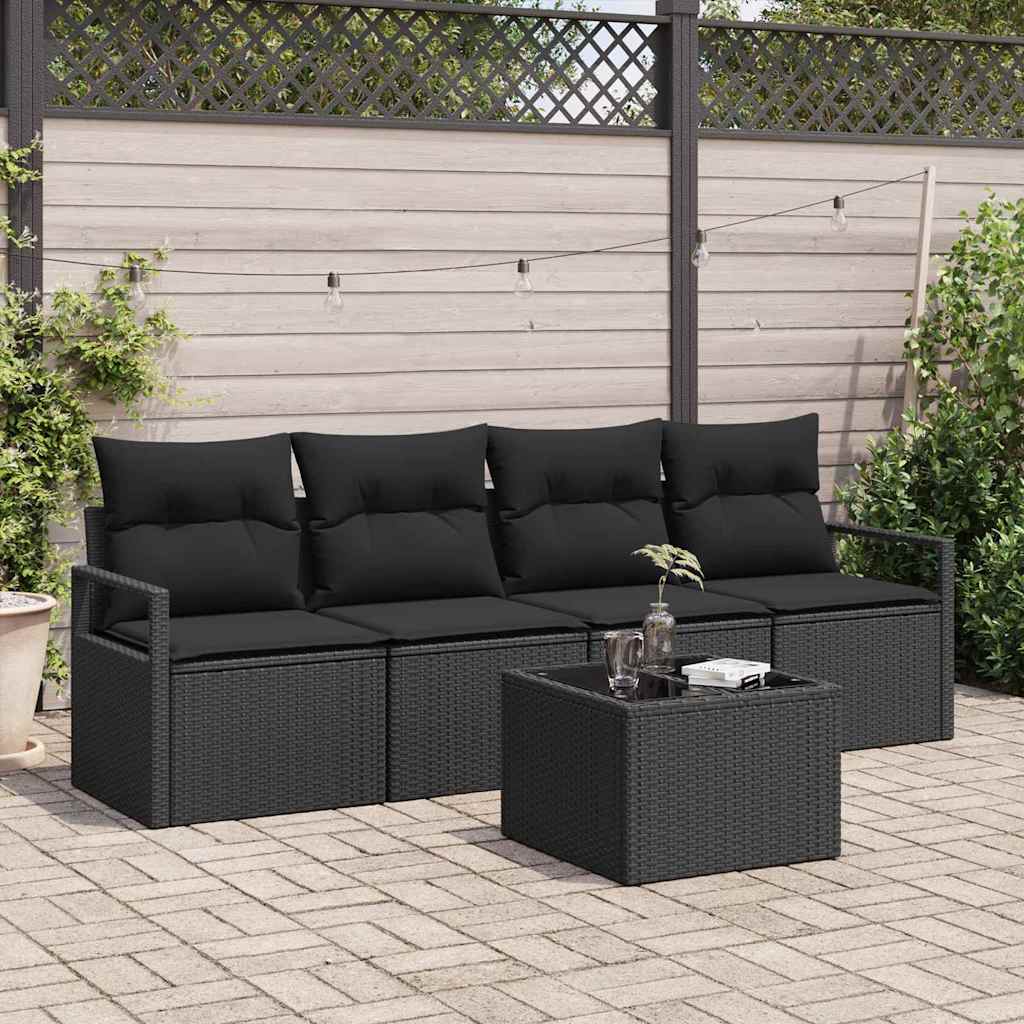 Sofa Set 5 pcs Schwarz Poly-Rattan