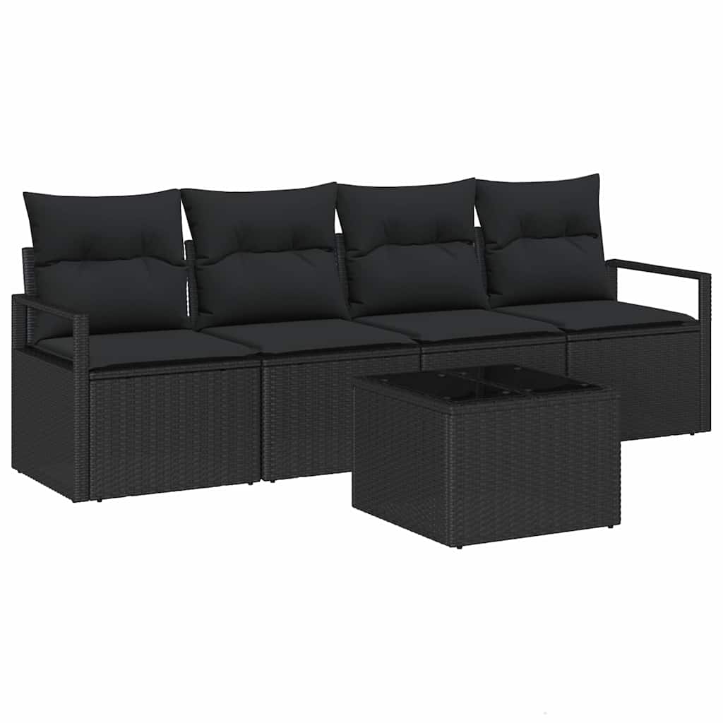 Sofa Set 5 pcs Schwarz Poly-Rattan