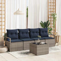 Sofa Set 5 pcs Grau und Blau Poly-Rattan