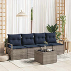 Sofa Set 5 pcs Grau und Blau Poly-Rattan