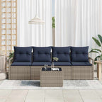 Sofa Set 5 pcs Grau und Blau Poly-Rattan