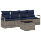 Sofa Set 5 pcs Grau und Blau Poly-Rattan