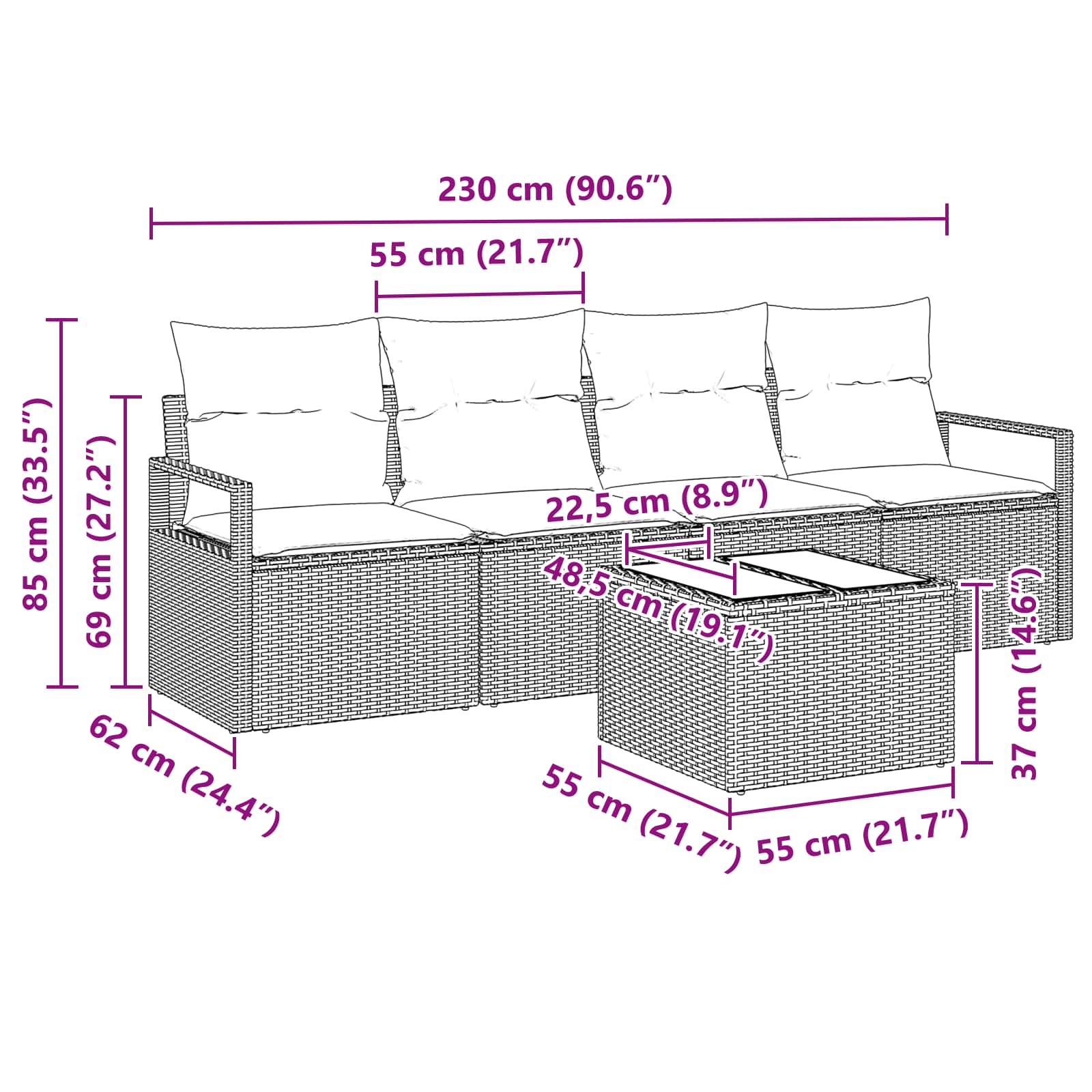 Sofa Set 5 pcs Grau und Blau Poly-Rattan