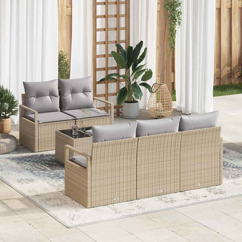 Sofa Set mit Kissen 6 pcs Beige und Grau Poly Rattan