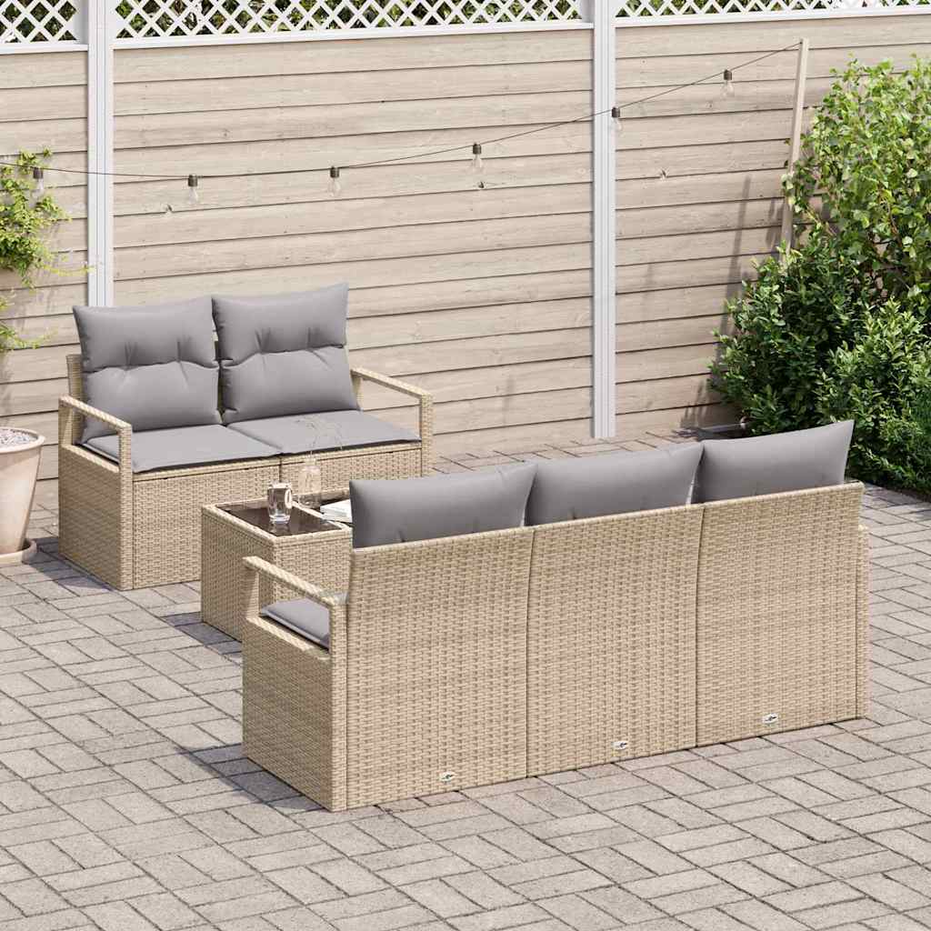 Sofa Set mit Kissen 6 pcs Beige und Grau Poly Rattan