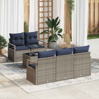 Sofa Set 6 pcs Grau und Marineblau Poly-Rattan