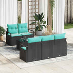 Sofa Set mit Kissen 6 pcs Schwarz und Türkis Poly Rattan