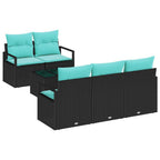 Sofa Set mit Kissen 6 pcs Schwarz und Türkis Poly Rattan