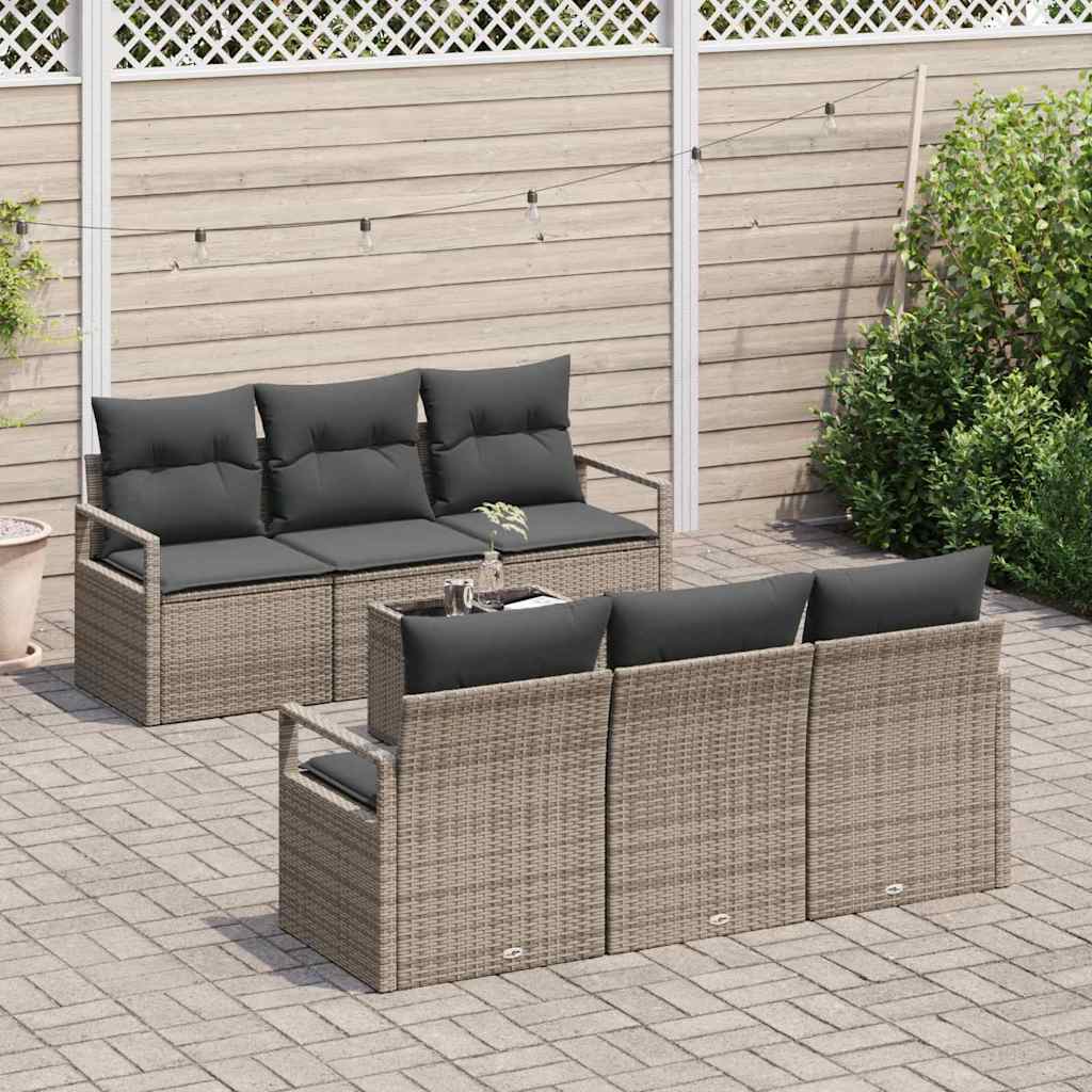 Sofa Set mit Kissen 7 pcs Grau Poly Rattan