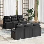 Sofa Set mit Kissen 7 pcs Schwarz Poly Rattan