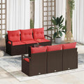 Sofa Set mit Kissen 7 pcs Braun und Rot Poly Rattan